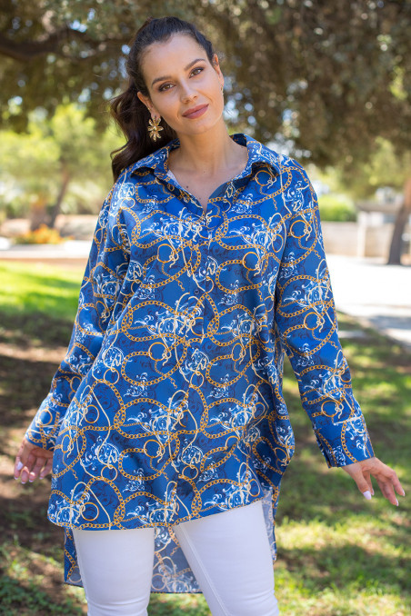 Blusón azul estampado cadenas Blusón azul estampado cadenas