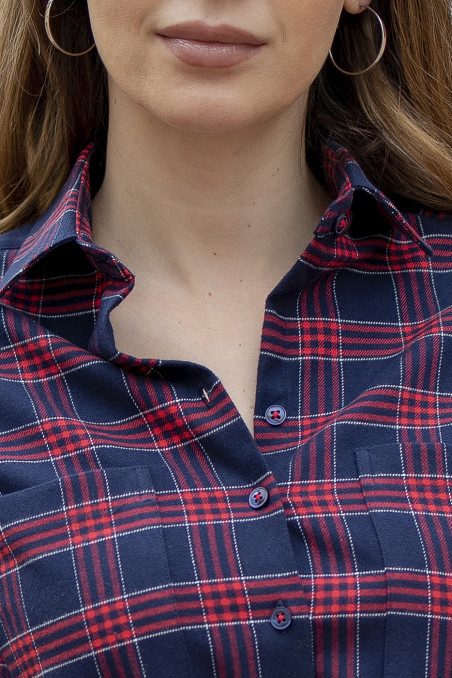 Camisa de mujer tejido invernal de cuadros con cinturón a juego Camisa de mujer tejido invernal de cuadros con cinturón a juego
